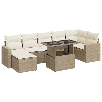 Set De Sofás De Jardín Y Cojines 8 Piezas Ratán Sintético Beige