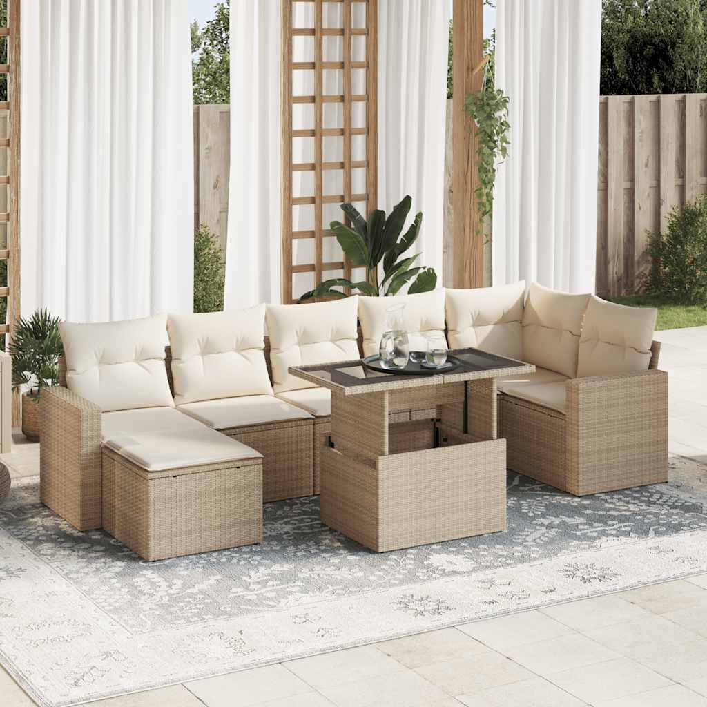 Set De Sofás De Jardín Y Cojines 8 Piezas Ratán Sintético Beige