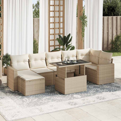 Set De Sofás De Jardín Y Cojines 8 Piezas Ratán Sintético Beige