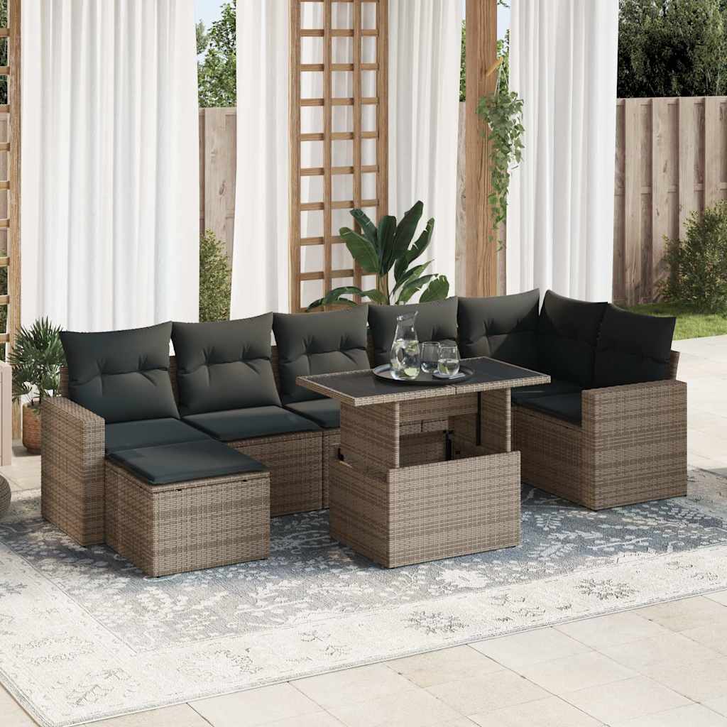 Set De Sofás De Jardín Y Cojines 8 Piezas Ratán Sintético Beige