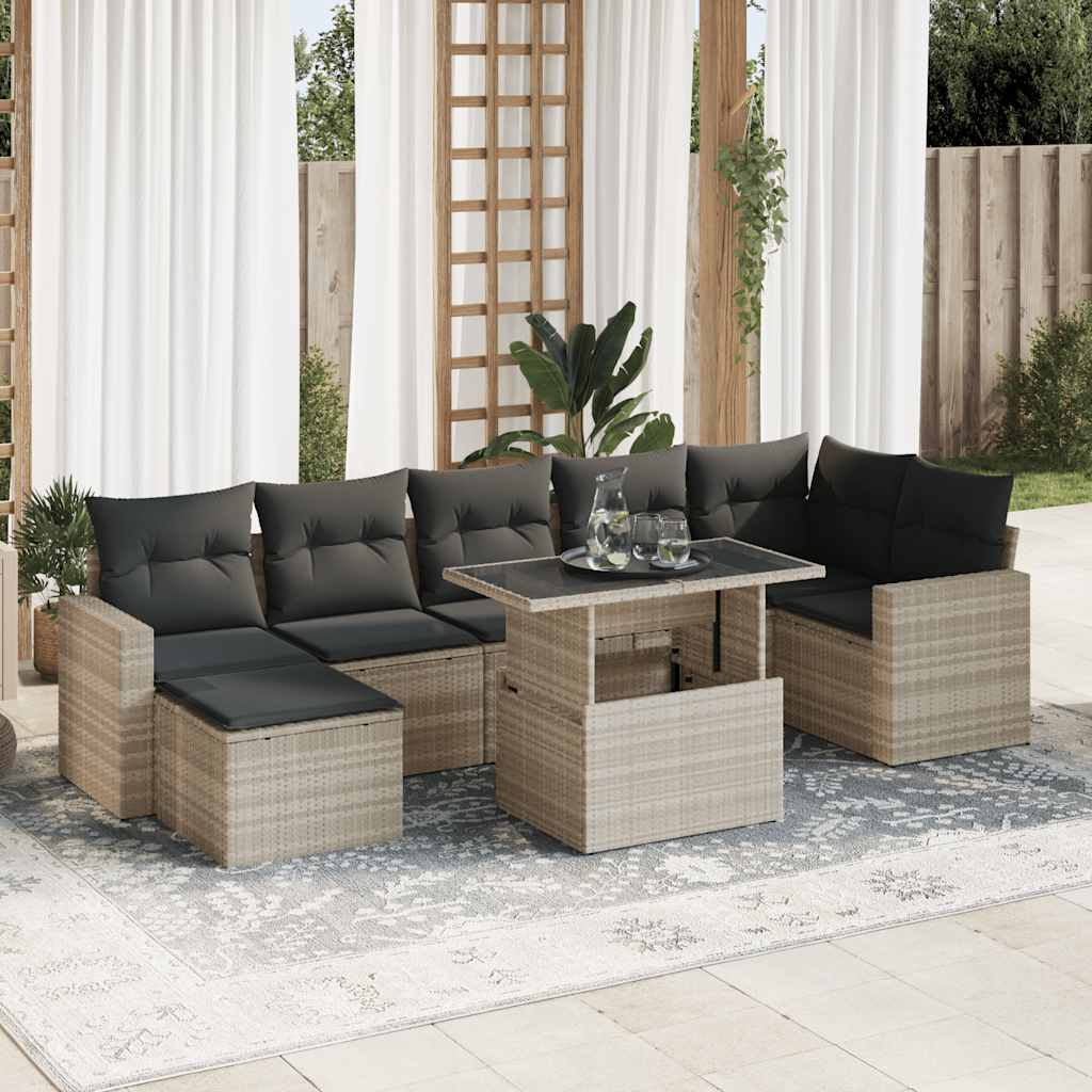 Set De Sofás De Jardín Y Cojines 8 Piezas Ratán Sintético Beige