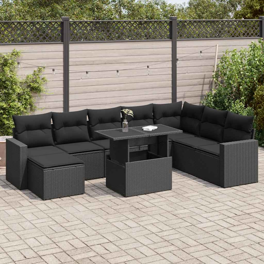 Set De Sofás De Jardín Con Cojines 9 Pzas Ratán Sintético Negro