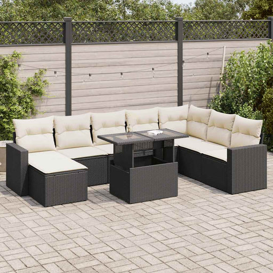 Set De Sofás De Jardín Con Cojines 9 Pzas Ratán Sintético Negro