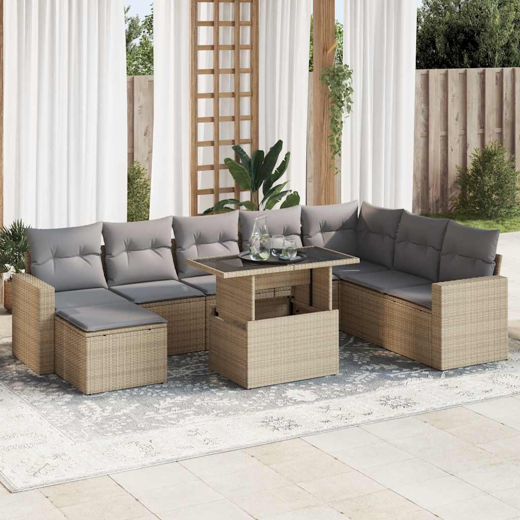 Set De Sofás De Jardín Con Cojines 9 Pzas Ratán Sintético Negro