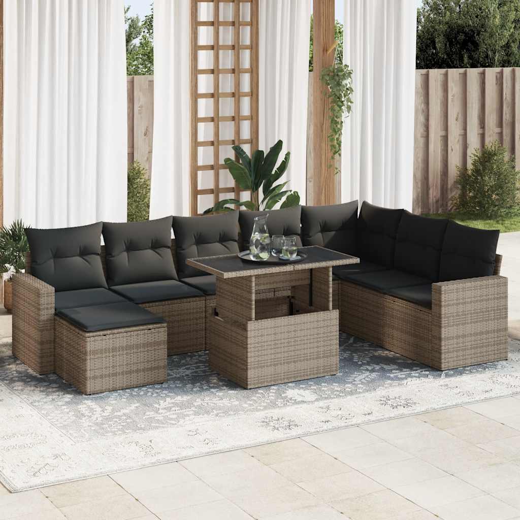 Set De Sofás De Jardín Con Cojines 9 Pzas Ratán Sintético Negro