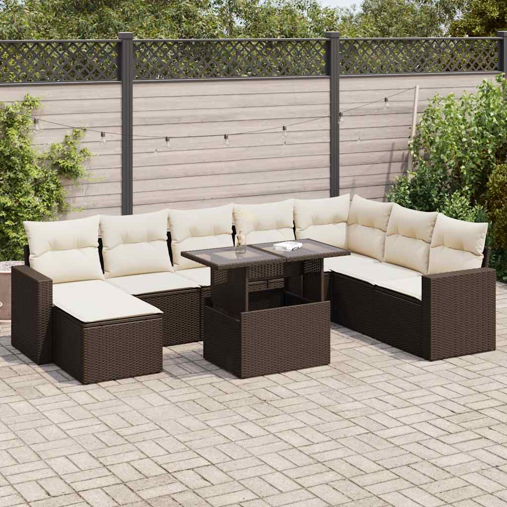 Set De Sofás De Jardín Con Cojines 9 Pzas Ratán Sintético Negro