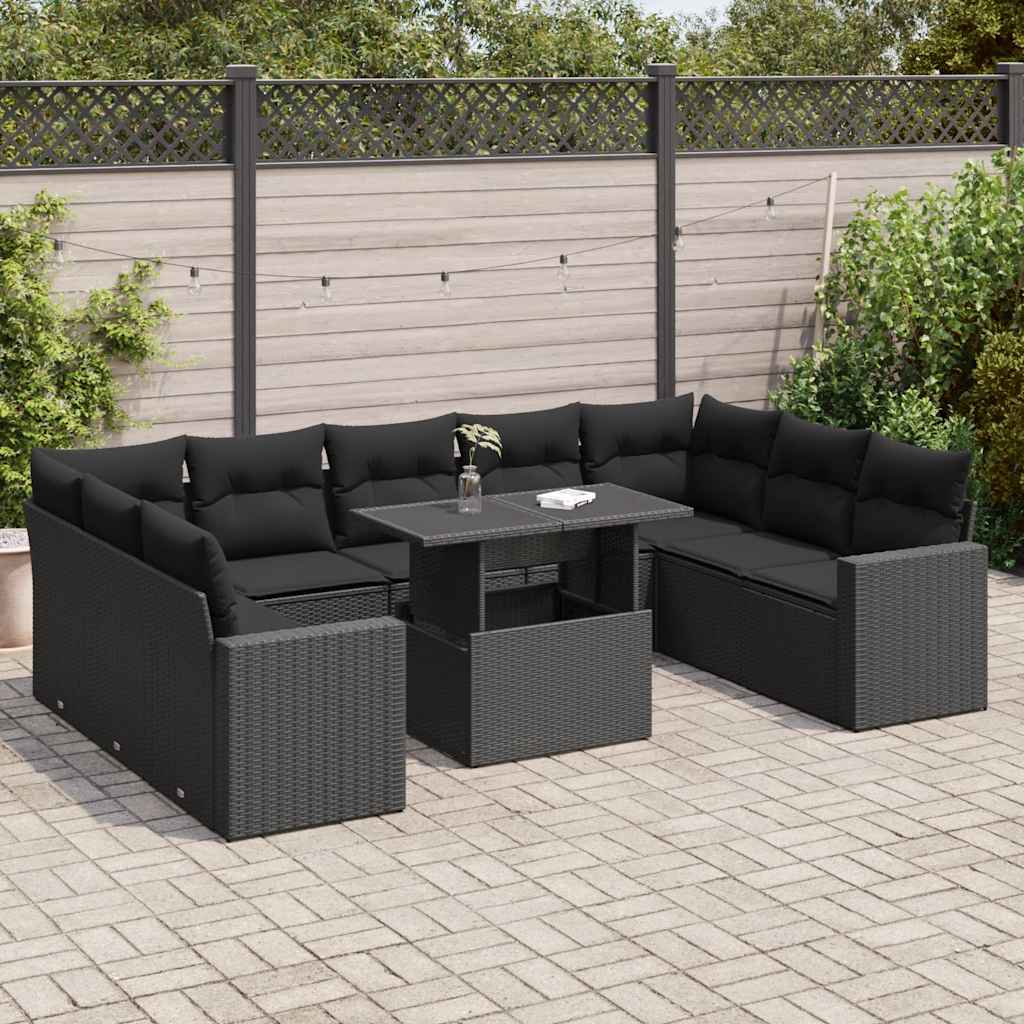 Set De Sofás De Jardín 10 Pzas Y Cojines Ratán Sintético Marrón