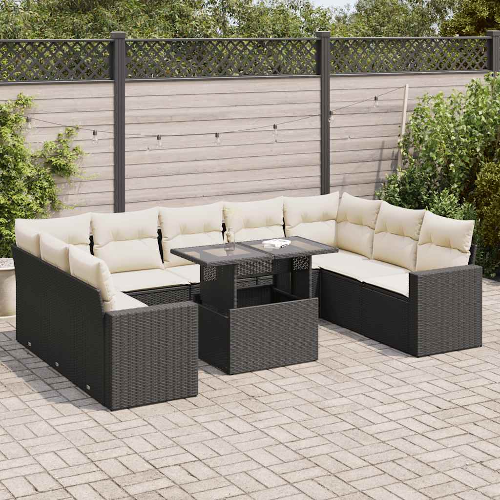 Set De Sofás De Jardín 10 Pzas Y Cojines Ratán Sintético Marrón