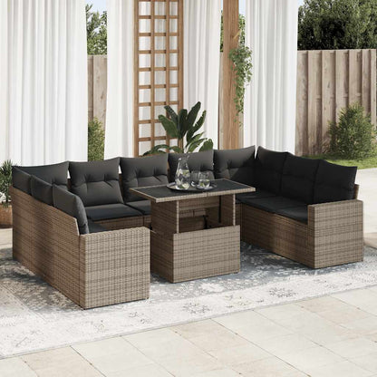 Set De Sofás De Jardín 10 Pzas Y Cojines Ratán Sintético Marrón