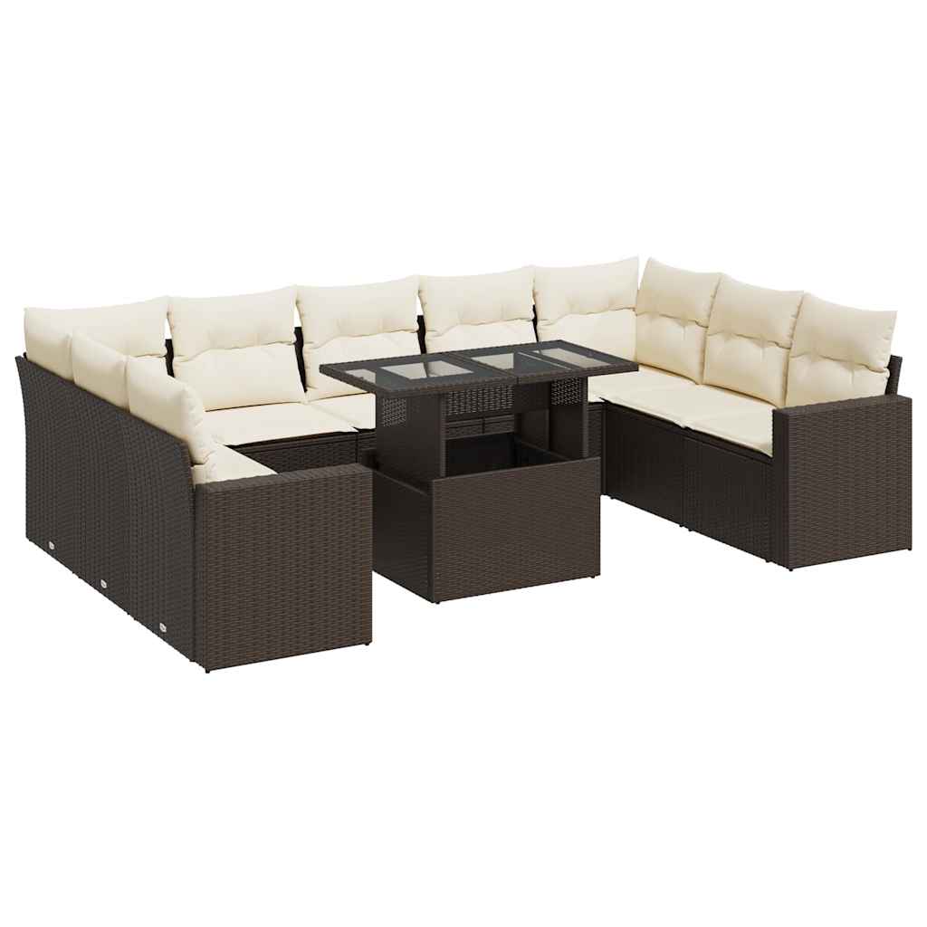 Set De Sofás De Jardín 10 Pzas Y Cojines Ratán Sintético Marrón
