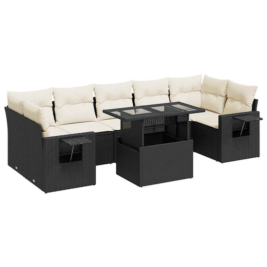 Set De Sofás De Jardín Y Cojines 8 Piezas Ratán Sintético Negro