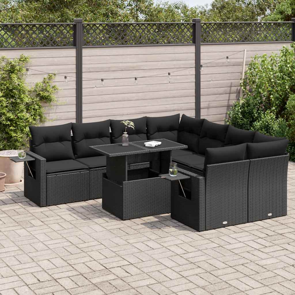 Set De Sofás De Jardín Con Cojines 9 Pzas Ratán Sintético Beige