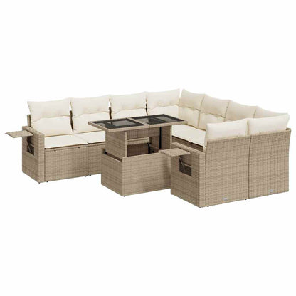 Set De Sofás De Jardín Con Cojines 9 Pzas Ratán Sintético Beige