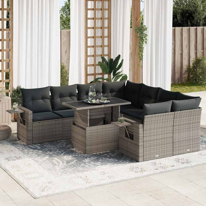 Set De Sofás De Jardín Con Cojines 9 Pzas Ratán Sintético Beige