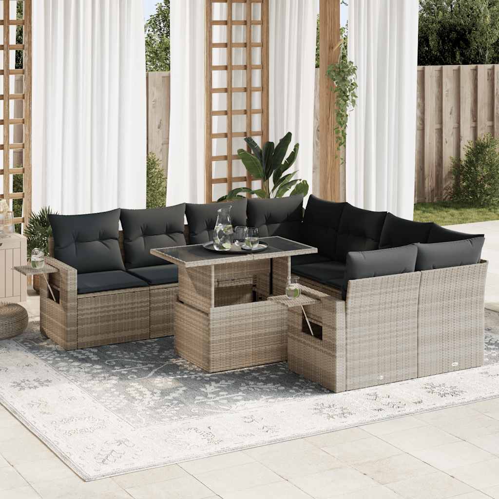 Set De Sofás De Jardín Con Cojines 9 Pzas Ratán Sintético Beige
