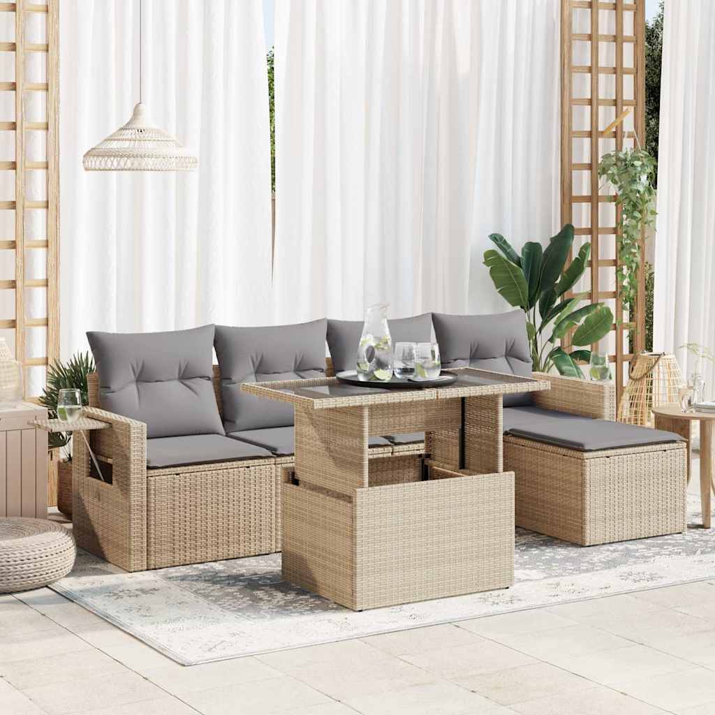Set De Sofás De Jardín 6 Piezas Y Cojines Ratán Sintético