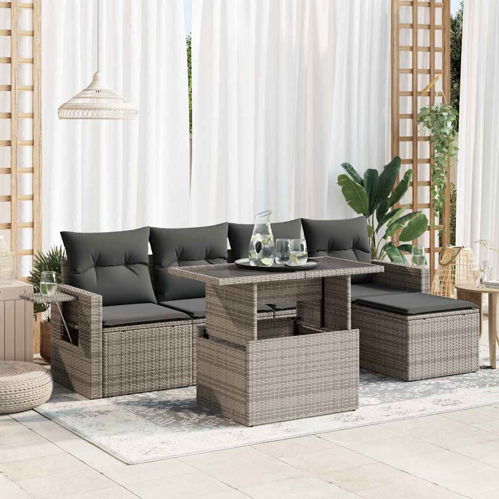 Set De Sofás De Jardín 6 Piezas Y Cojines Ratán Sintético