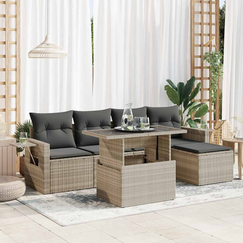 Set De Sofás De Jardín 6 Piezas Y Cojines Ratán Sintético