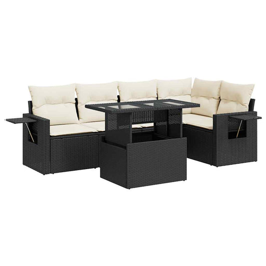 Set De Sofás De Jardín 6 Piezas Y Cojines Ratán Sintético Negro