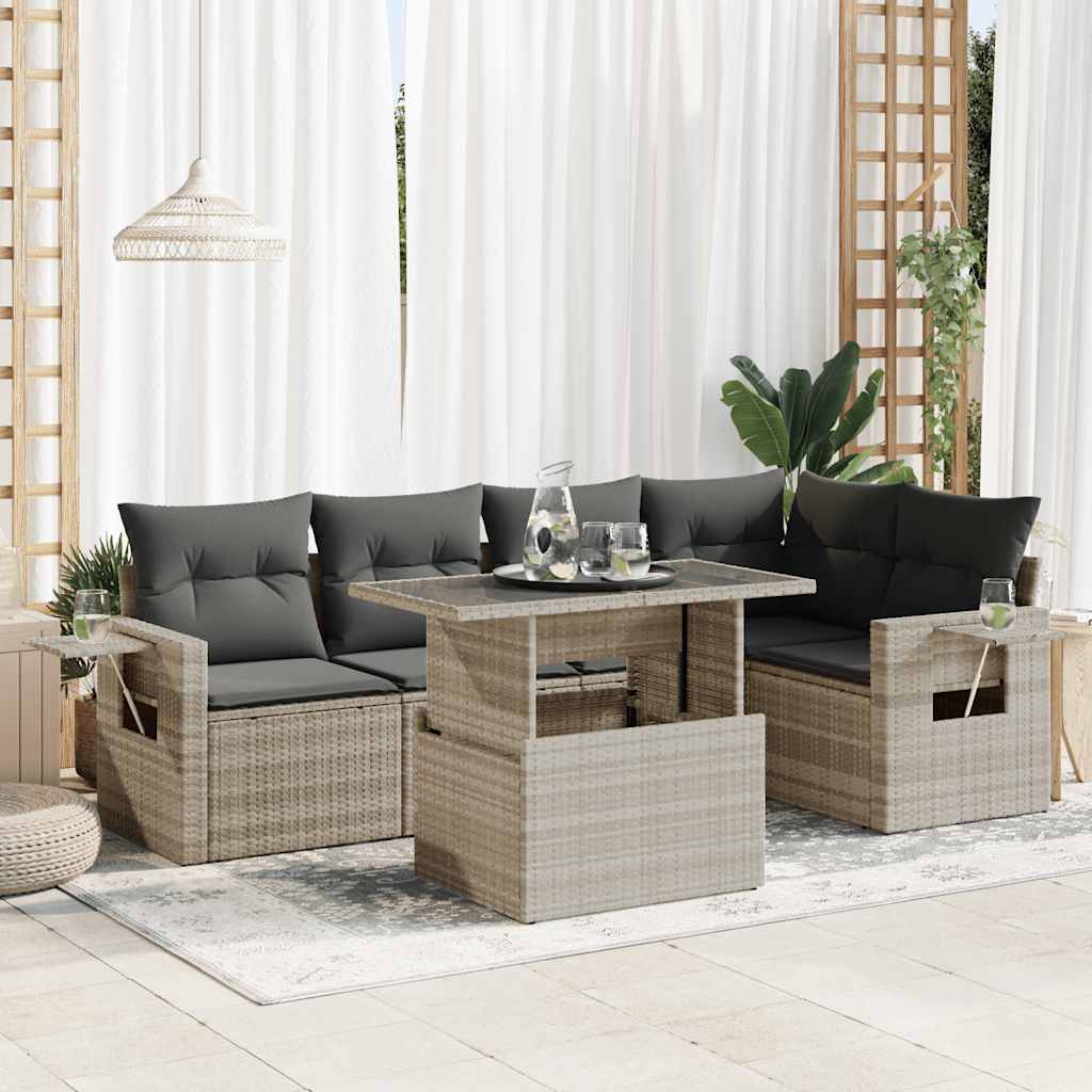 Set De Sofás De Jardín 6 Piezas Y Cojines Ratán Sintético Negro