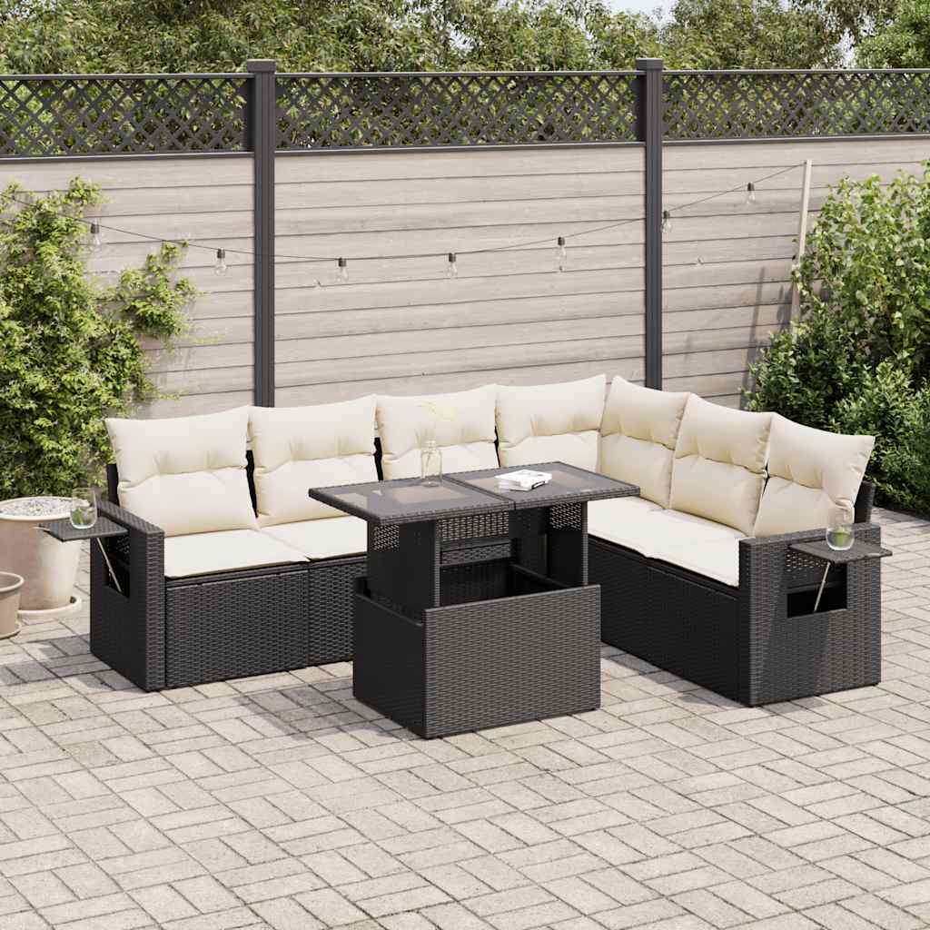 Set Sofás De Jardín 7 Piezas Y Cojines Ratán Sintético Beige