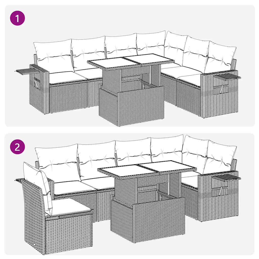 Set Sofás De Jardín 7 Piezas Y Cojines Ratán Sintético Beige