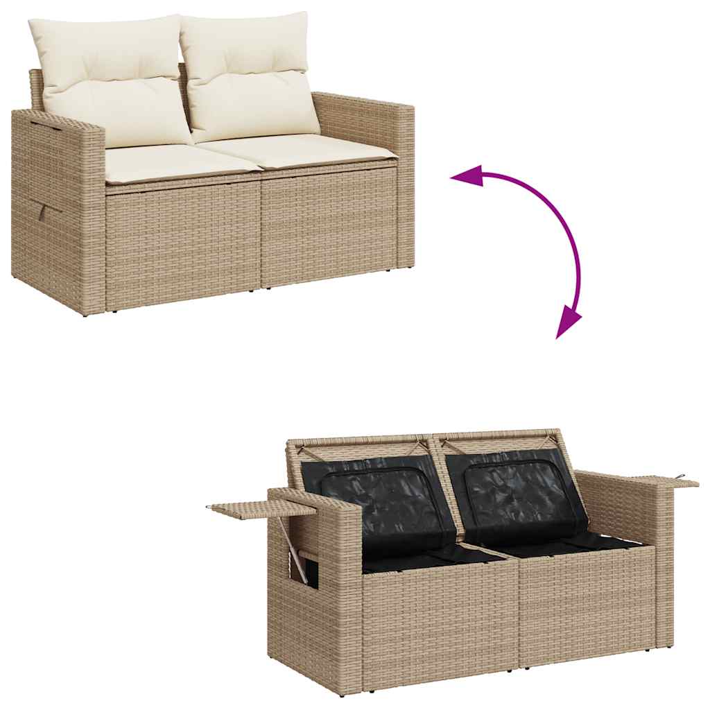 Set Sofás De Jardín 7 Piezas Y Cojines Ratán Sintético Beige