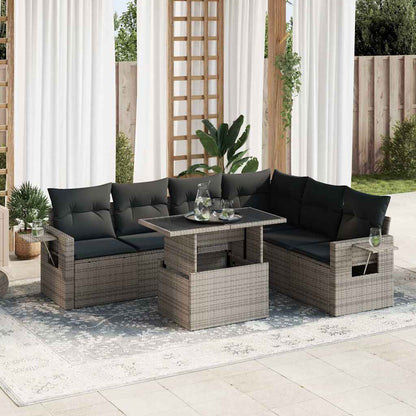 Set Sofás De Jardín 7 Piezas Y Cojines Ratán Sintético Beige