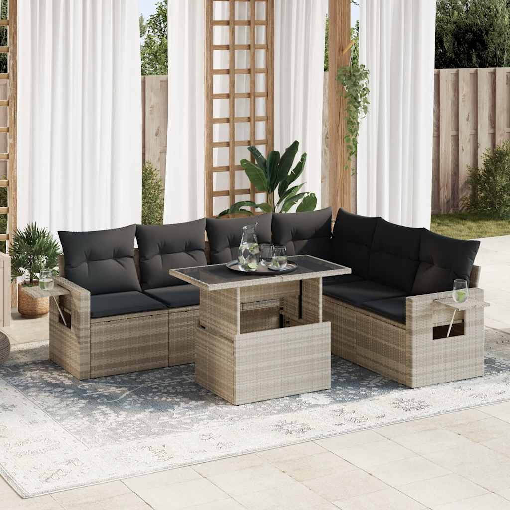 Set Sofás De Jardín 7 Piezas Y Cojines Ratán Sintético Beige