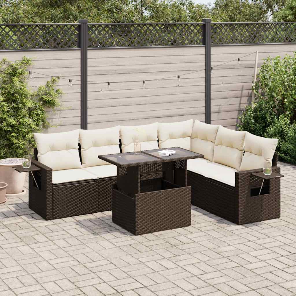 Set Sofás De Jardín 7 Piezas Y Cojines Ratán Sintético Beige
