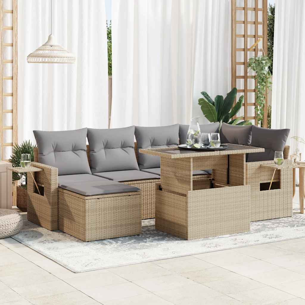 Set De Sofás De Jardín 7 Pzas Con Cojines Ratán Sintético Negro