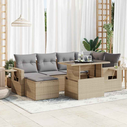Set De Sofás De Jardín 7 Pzas Con Cojines Ratán Sintético Negro