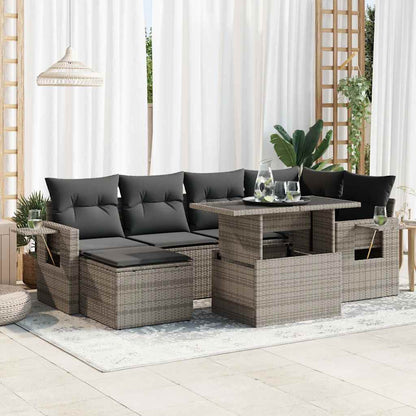 Set De Sofás De Jardín 7 Pzas Con Cojines Ratán Sintético Negro