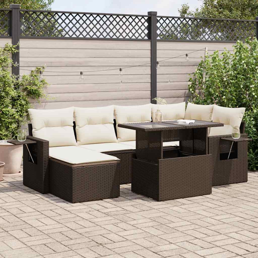Set De Sofás De Jardín 7 Pzas Con Cojines Ratán Sintético Negro