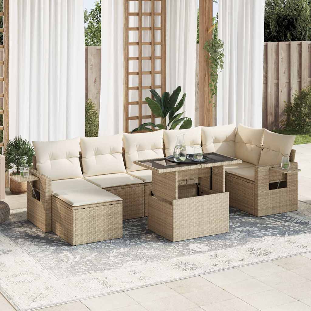 Set Sofás De Jardín 8 Piezas Y Cojines Ratán Sintético Marrón
