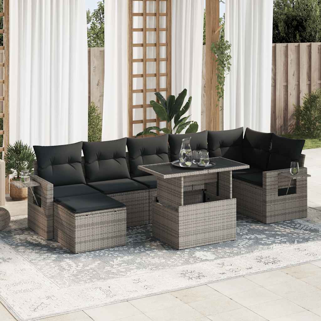 Set Sofás De Jardín 8 Piezas Y Cojines Ratán Sintético Marrón