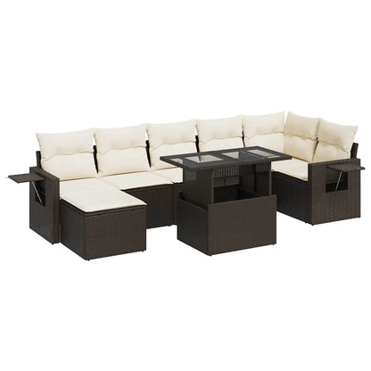 Set Sofás De Jardín 8 Piezas Y Cojines Ratán Sintético Marrón