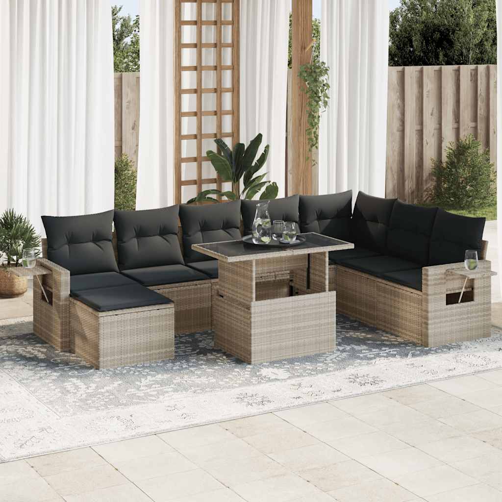 Set De Sofás De Jardín Con Cojines 9 Pzas Ratán Sintético