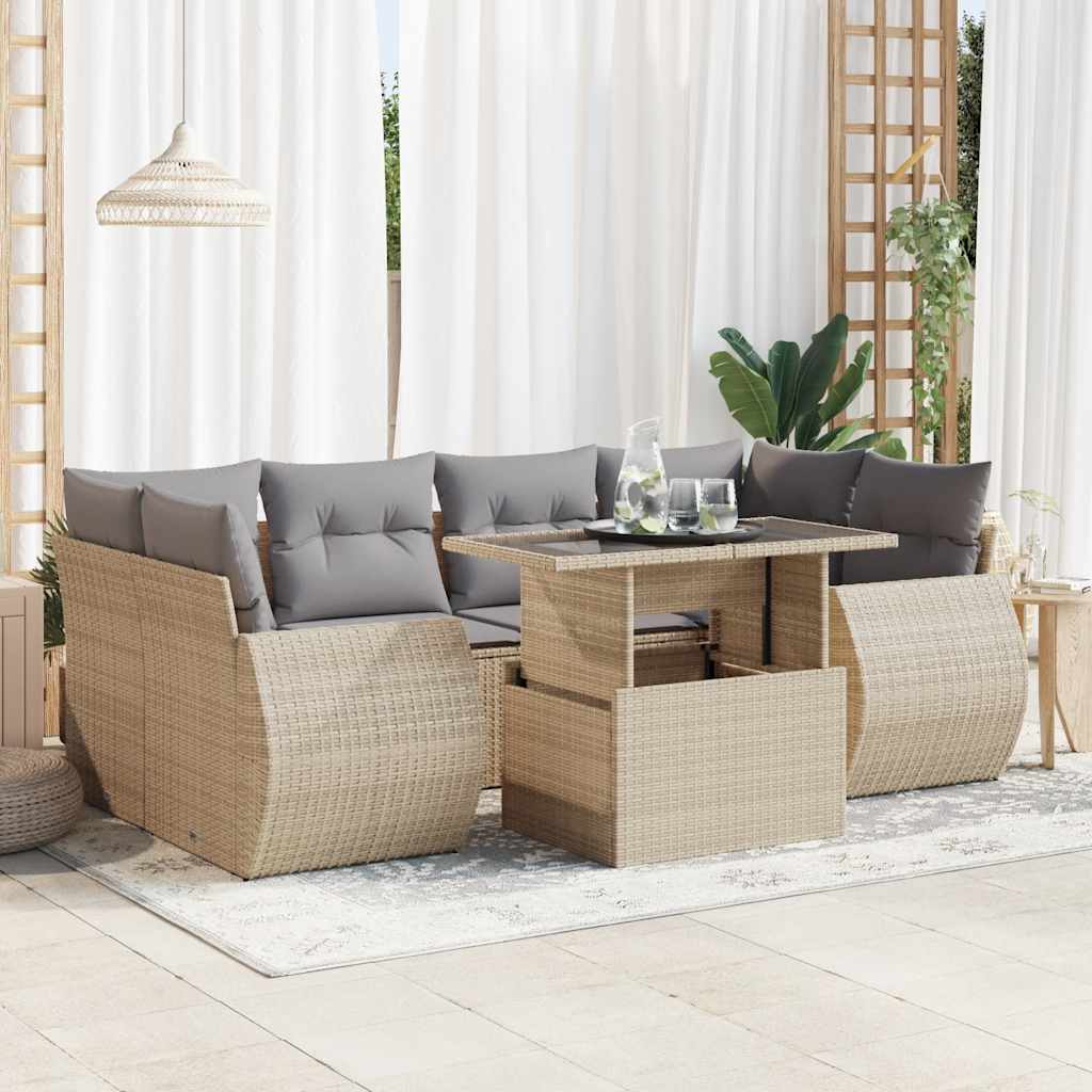 Set De Sofás De Jardín 7 Pzas Con Cojines Ratán Sintético Negro