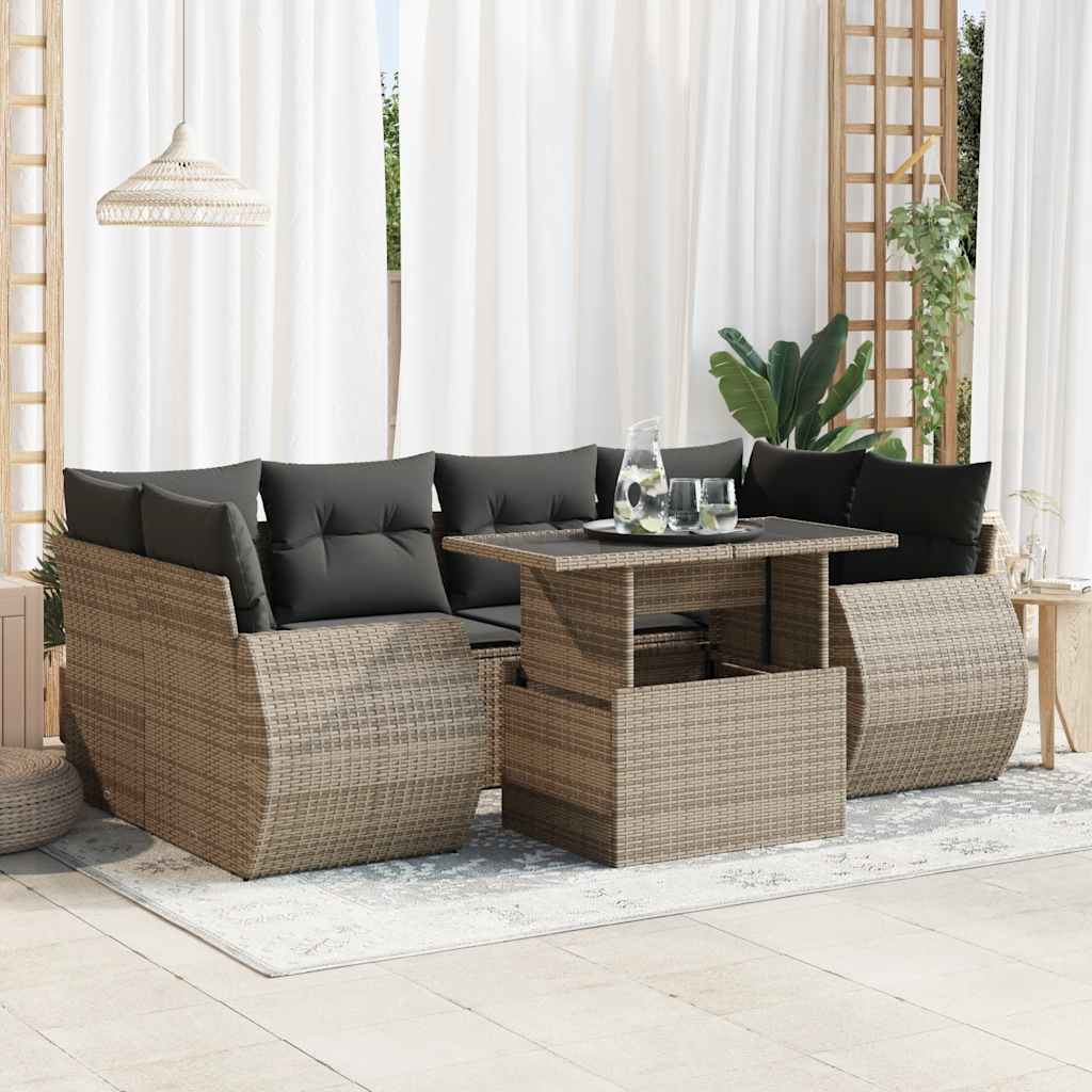 Set De Sofás De Jardín 7 Pzas Con Cojines Ratán Sintético Negro