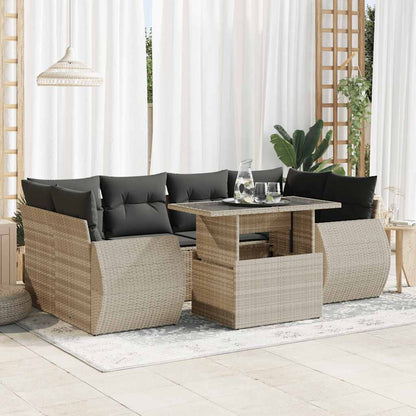 Set De Sofás De Jardín 7 Pzas Con Cojines Ratán Sintético Negro