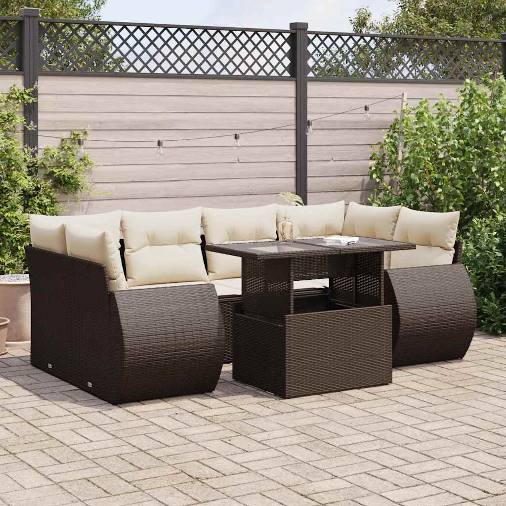 Set De Sofás De Jardín 7 Pzas Con Cojines Ratán Sintético Negro