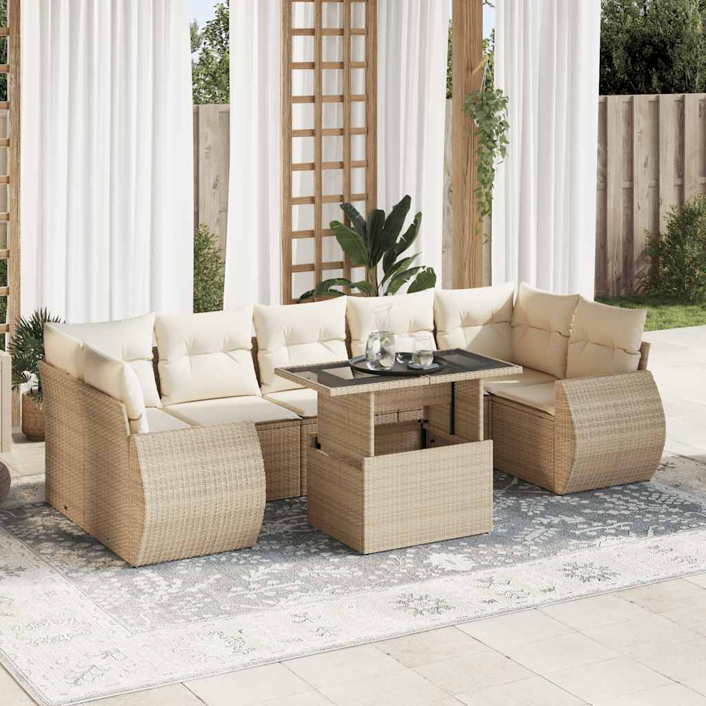 Set Sofás De Jardín 8 Piezas Y Cojines Ratán Sintético Marrón