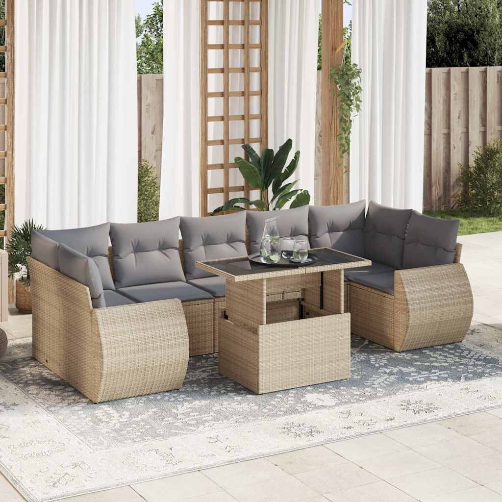 Set Sofás De Jardín 8 Piezas Y Cojines Ratán Sintético Marrón