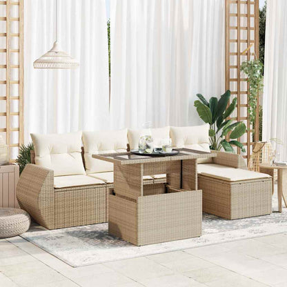 Set Sofás De Jardín 6 Piezas Y Cojines Ratán Sintético Marrón