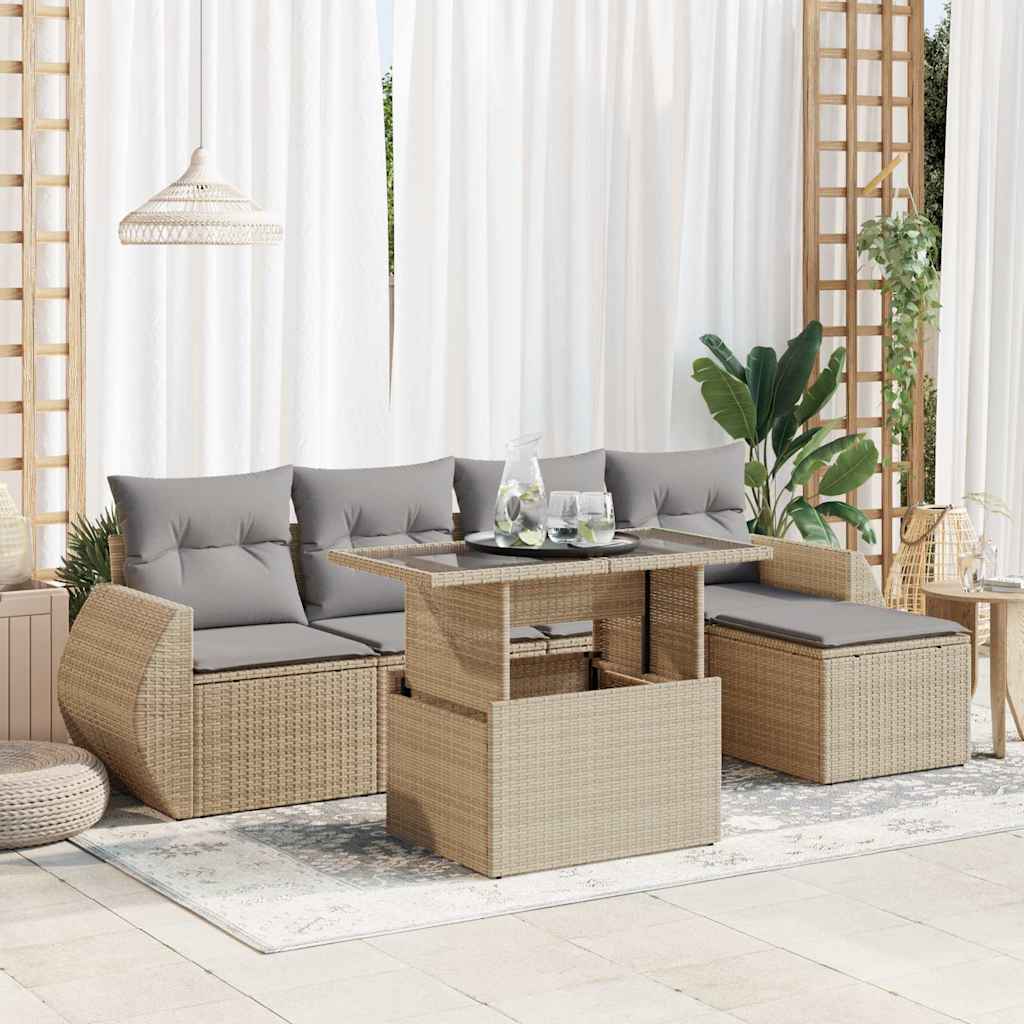 Set Sofás De Jardín 6 Piezas Y Cojines Ratán Sintético Marrón
