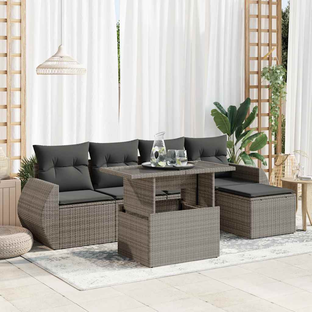 Set Sofás De Jardín 6 Piezas Y Cojines Ratán Sintético Marrón