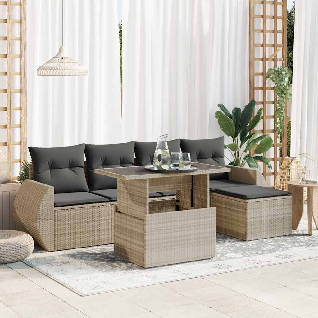 Set Sofás De Jardín 6 Piezas Y Cojines Ratán Sintético Marrón