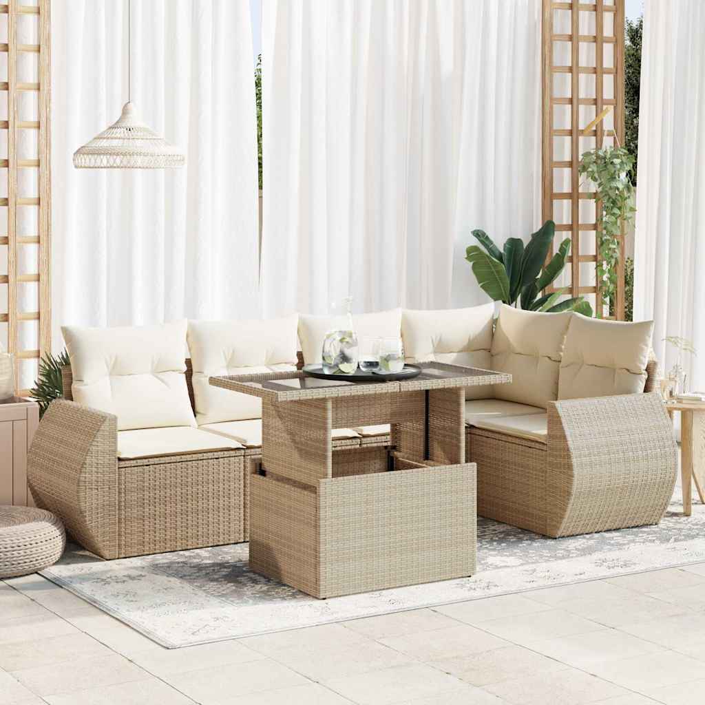 Set De Sofás De Jardín 6 Piezas Y Cojines Ratán Sintético