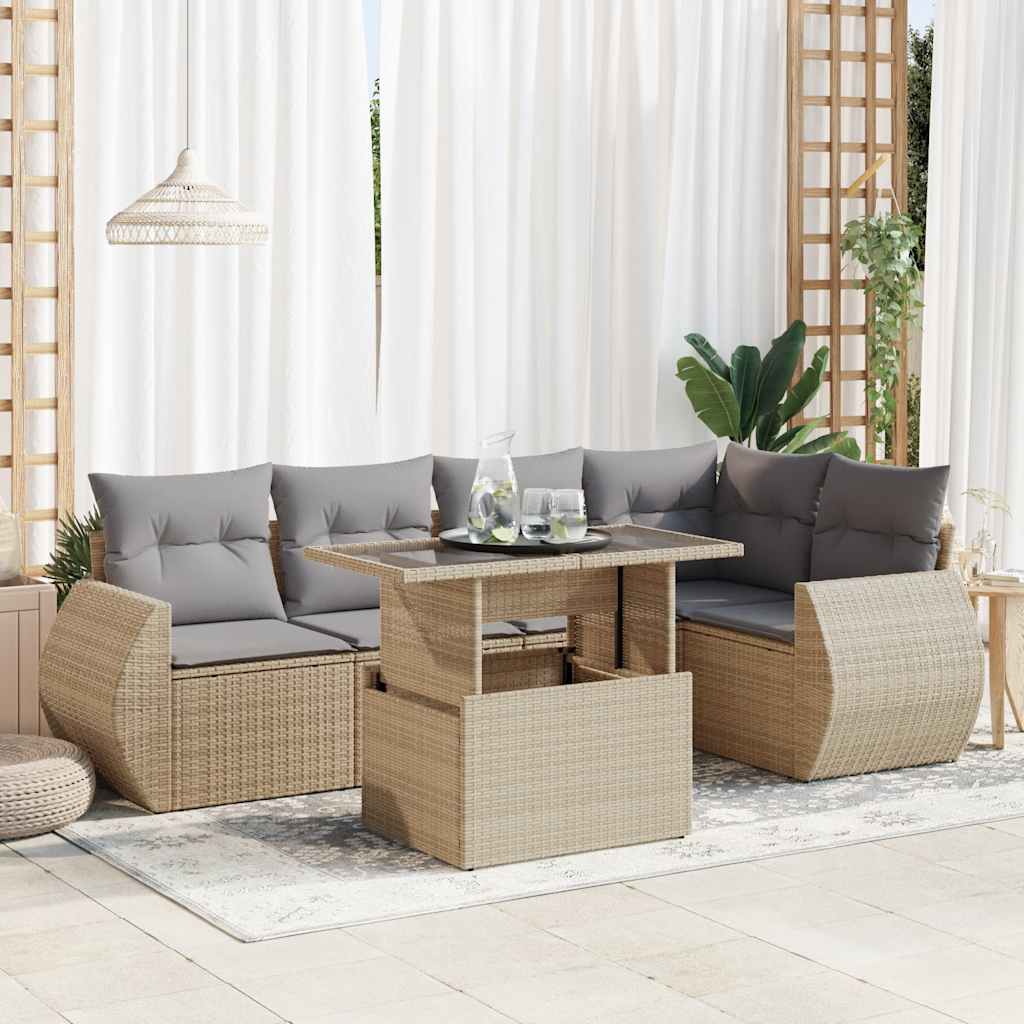 Set De Sofás De Jardín 6 Piezas Y Cojines Ratán Sintético